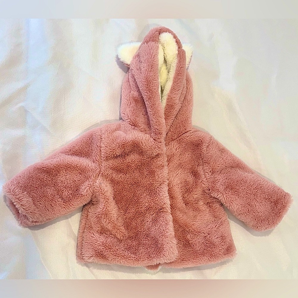 Like New Cozy Pink And White Furry Jacket For Baby, Size 6-9 Months!